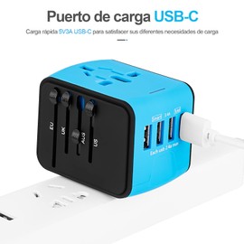 YOMYM Adaptador Enchufe de Viaje, Universal Enchufe Adaptador Internacional para Más de 150 Países,100 – 240 V AC, con Seguridad Integrada, Adaptador de Viaje con 4 USB Carga