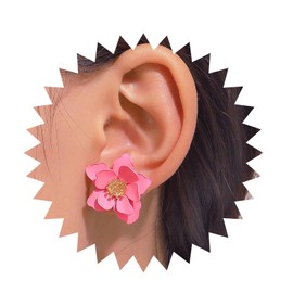 Cimenexe Bohemian Flower Stud Earrings Pink Flower Earrings Enamel Pink Petal Flower Earrings Large Acrylic Floral Petal Earrings Jewellery for Women and Girls Gifts, Zinc, No Gemstone