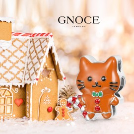 GNOCE Gingerbread Cat Charm Sterling Silver Bead Christmas Charm Fit Bracelet/Necklace for Women Wife/Jewelry Gift