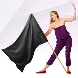 2 Pieces Color Guard Flag Polyester Curved Rectangle Solid Color Flag Worship Flags for Dance Outdoor Flags and Banners for Practice Performance (Black)