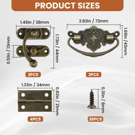 MARRTEUM 1 Set Jewelry Box Hinges Hasp Catch, Retro Engraved Decorative Hardware Kit with Screws for DIY Wooden Case Furniture Cabinet Suitcase Decoration and Repairs (Antique Bronze)