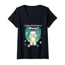 Womens Heart Lives In Heaven Costume Poodle Memories Owner V-Neck T-Shirt