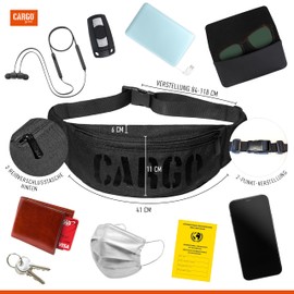 CARGO by OWEE Belt Bag Handmade Chest Bag Men Women Stylish Bum Bag Girls Boys Cross Bag Travel Gadgets Sports Hip Bag Cordura Waterproof Cut Resistant Anti-Theft, black