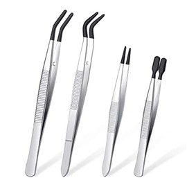 Iegefirm 4-Piece Tweezers Set with Rubber Tips Tweezers PVC Coated Tweezers Rubber Tweezers with Tip Rubber Flat Tip Tweezers