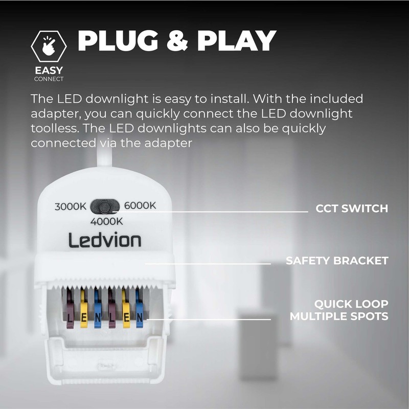 Ledvion LED Downlights, White, 5 W, IP65, CCT, COB, Diameter