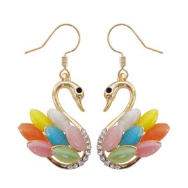 Navachi 18k Yellow Gold Plated Swan Bird Colorful Opal Crystal Az2476 Dangle Drop Earrings