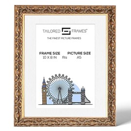 Tailored Frames Vienna Gold 10" x 8" Frame for A5 Picture | Rustic Style Vintage Single Picture Frame | Table Top & Wall Hanging Type | Photo Frame with White Mount
