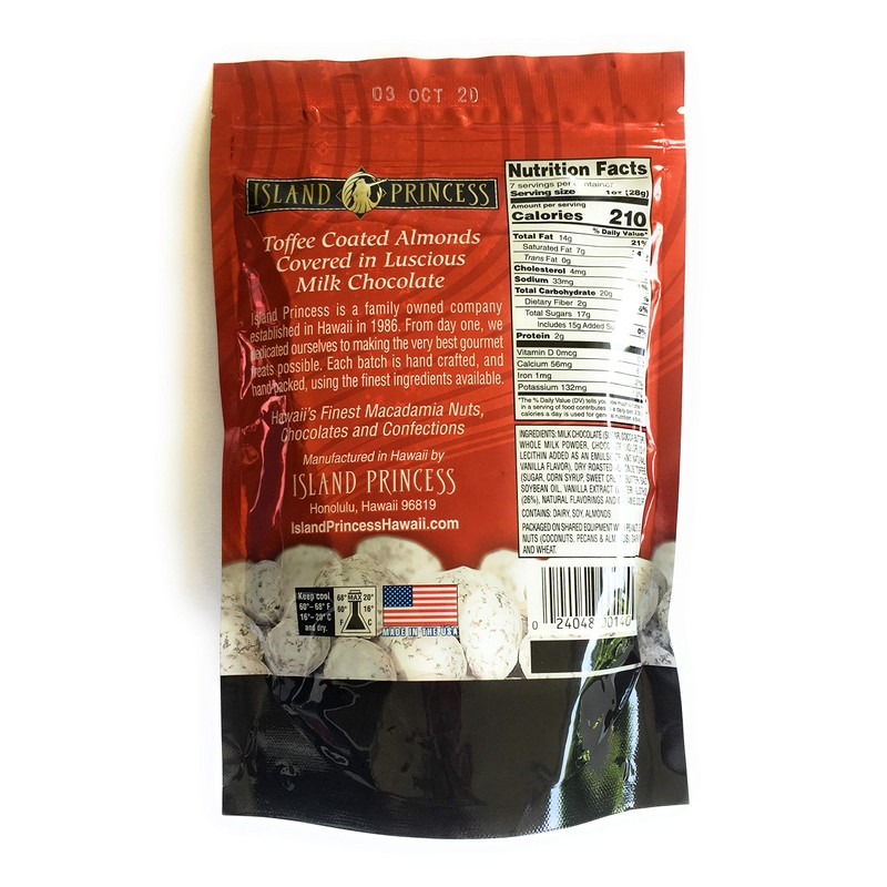 Island Princess Aloha Almonds Toffee Coated Almonds in Milk Chocolate