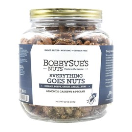 BobbySue's Nuts Everything Goes Nuts Gourmet Snack, All-Natural, Gluten Free, Low Sugar, and High Protein Nut Mix of Almonds, Cashews, Pecans, 32 Oz, 1 Jar