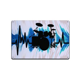 Drumset Pulse Blue 12 X 8 Metal Tin Sign Décor Vintage Band Rock Drum Punk Pop Guitar Metal Country Music Instrument Musical Singer DJ Acoustic Studio Jazz Sing MS135