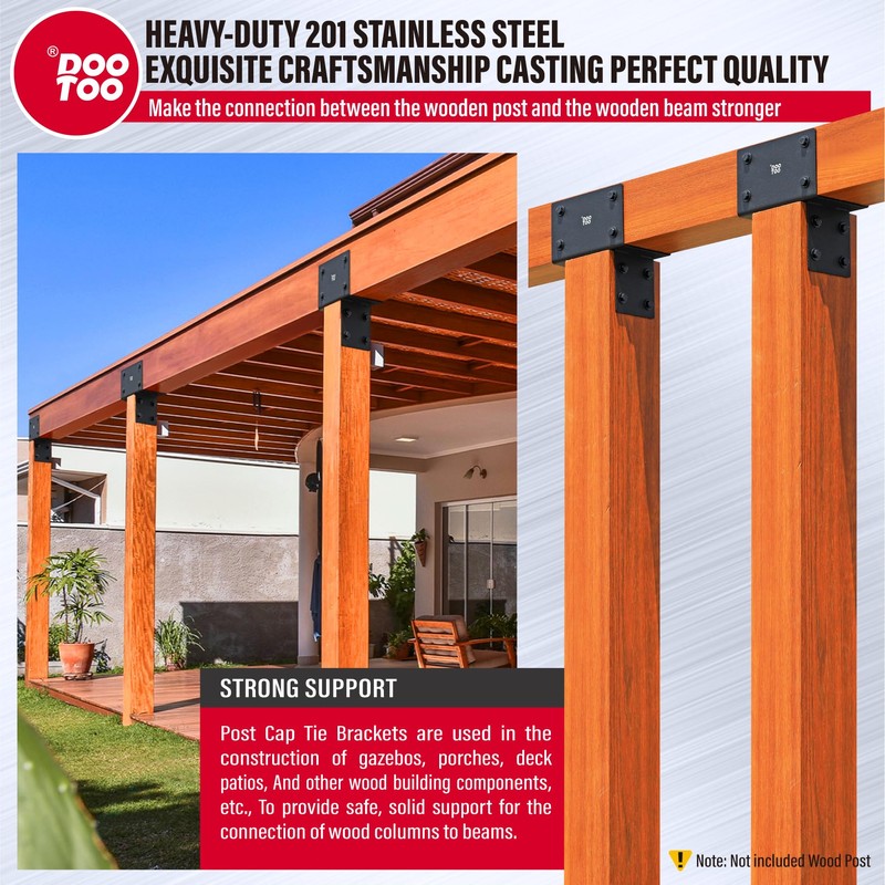 DOOTOO Stainless Steel Pergola Brackets, 4x4(Actual 3.5"x3.5") Post to Beam