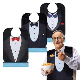 Beowanzk 3 Pack Adult Bib, Adjustable Adult Bibs, Adult Bibs for Men with Crumb Catcher, Waterproof Clothing Protectors for Adult Elderly and Disabled (Set of Two)