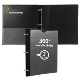 Tashkummy 360 Degree Pivotable Binder, 3 Ring Binder 1 inch, Flexible Binders 3 Ring, Foldable Three Ring Binders- Black