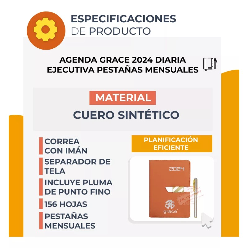 Grace Agenda Grace 2024 Diaria Ejecutiva Pestañas Mensuales