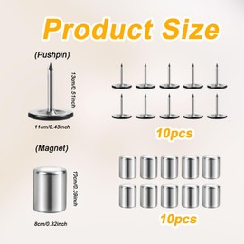 10pcs Magnetic Push Pins, Metal Thumb Tacks for Poster with 10 Magnet Photo Hanging Flat Thumbtacks Decorative Magnetic Wall Pins Picture Hangers Supply for Cork Board Maps