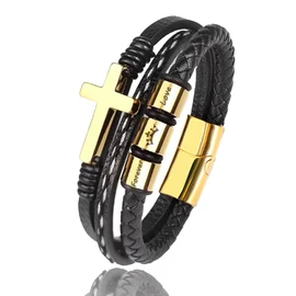 Jennoria Punk Mens Cross Leather Bracelet Wristband with Stainless Steel Magnetic Clasp Inspirational Bracelet for Men Husband Dad Brother Son Grandson, Leather, no gemstonev