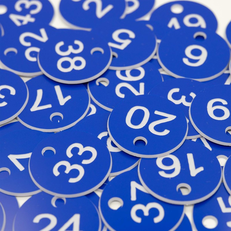 Blue Plastic Engraved Number Plates without Key Rings 1-100