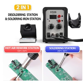Hot Air Soldering Station, 700W Desoldering Station, 2-in-1 Desoldering Station Rework Station soldering iron station with LED display, for electronics, DIY projects, rework, repairs
