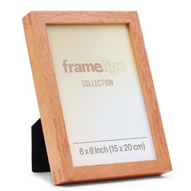 Frametigo - Solid Okan Natural Hardwood Frame, 6”x8” (15x20cm) Photo Size - Velvet Frame Backing & Stand - Double Spline Joint - Polished Edge Real Glass - Landscape or Portrait Orientation