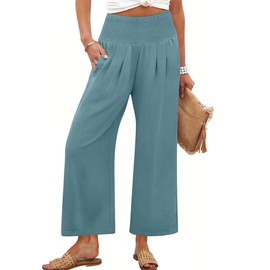 ANRABESS Womens Cropped Pants Wide Leg High Waisted Palazzo Pants Summer Flowy Beach Lounge Casual Trousers with Pockets Lake Large