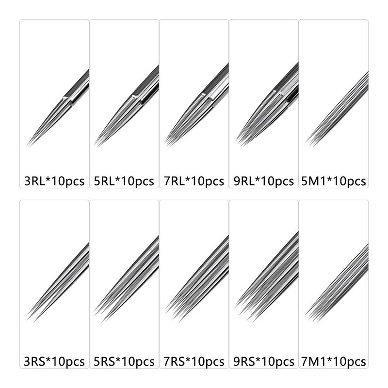 ATOMUS 100Pcs Disposable Tattoo Needles Mixed 3RL 5RL 7RL 9RL