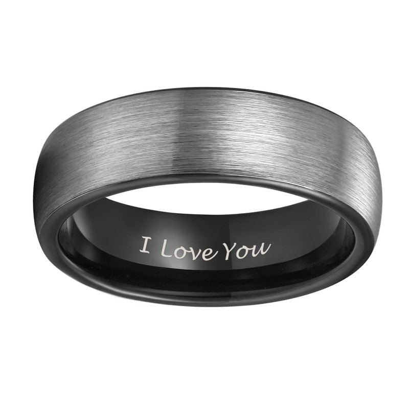 TRUMIUM 6mm Men's Tungsten Wedding Bands Black I Love You