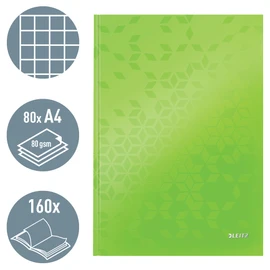 Leitz WOW Notebook A4 Squared Hardback 160 Pages 80 Sheets FSC Certified Paper (80 g/m²) High-Quality Laminated Cover Thread Binding for Office, School or as a Diary, Green, 46261054