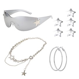 LaVenty Silver 2000s Sunglasses Stars Y2K Hair Clip Y2k Accessories Star Y2k Hair Clips Y2k Hair Accessories Emo Hair Accessories Disco Hair Accessories