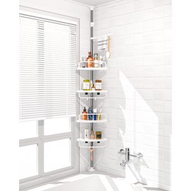 ADOVEL 4 Layer Corner Shower Caddy, Stainless Steel Constant Tension Pole Shower Organizer, Adjustable Corner Shower Shelf, Rustproof 3.3 to 9.8 ft