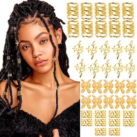 VENOFEN 40PCS Gold Hair Cuffs Braids Jewelry Multi Style Braid Clips Loc Dreadlock Accessories Metal Hair Rings Non-Piercing Ear Clips Hair Decoration for Women and Girls