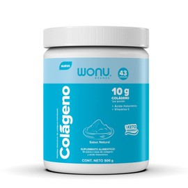 WONU, Colágeno Hidrolizado Presentación en polvo, 500 g, Péptidos de colágeno, Ácido hialurónico, Vitamina C, Sabor natural.