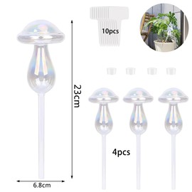 HuaMuDM Watering Balls Mushrooms, Pack of 4 Water Drops, Mushroom Self-Watering, Colourful Glass Plant Watering Balls, Colourful Watering Balls for Plants, Watering Balls Glass