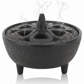 Lotus Flower Incense Burner, Vintage Cast Iron Wax Melter, Mini Incense Burner for Sticks, Cones, Wax Melts, Charcoal and Resin, Traditional Oriental Zen Home Decor