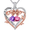 Iefil Rose Heart Birthstone Necklace Gifts for Women Mom Grandma,