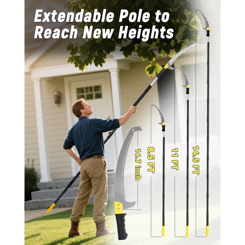 BlumeTrec 14.5FT Pole Saw with Adjustable Length for Tree Trimming,