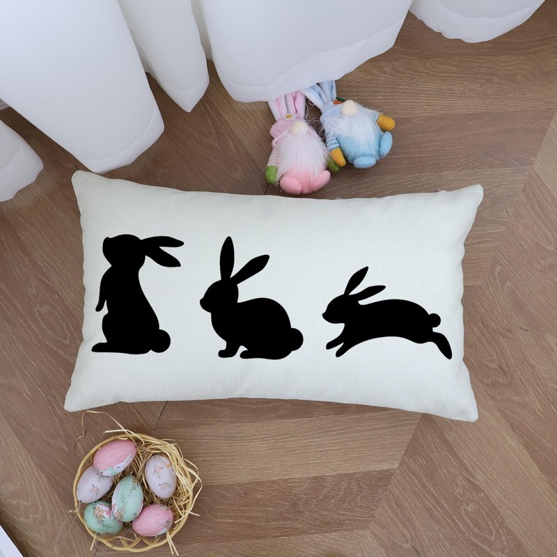 Ogiselestyle Easter Jumping Bunny Throw Pillow Cover, 12 x 20