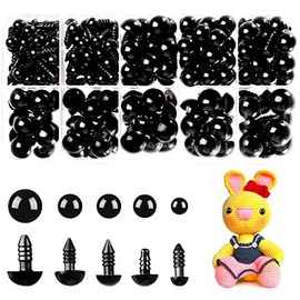 MUCUNNIA Safety Eyes 400pcs 6-12mm Plastic Black Safety Eyes for Crochet Toys with Washers Crochet Eyes for Amigurumi, Stuffed Toy and Plush Stuffed Animals