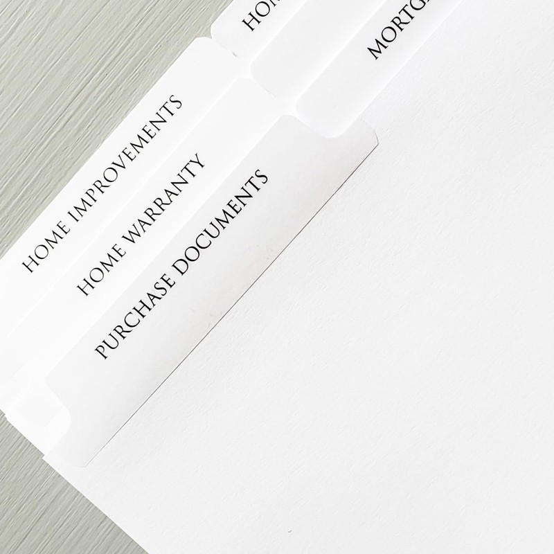 HOMEOWNER'S DOCUMENTS INDEX TAB DIVIDERS – SETS of 9. Pre-Printed