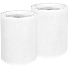 Tall Lamp Shades Set of 2, Drum Lampshade for Table Lamps Floor Lamp, 10" Top X 10" Bottom X 13" High White Large Line Fabric Lamp Shades, Easy Assembly Replacement Lampshades