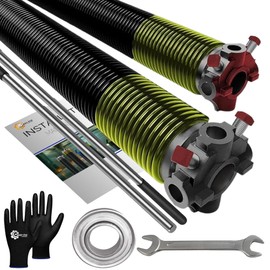 Pair of 1.75" Garage Door Torsion Spring Set Heavy Duty 5-Year Warranty with 1" Steel Bearing, Non-Slip Winding Bars, Gloves & Wrench Precision E-Coating for Replacement Min 30,000 Cycles 207x1.75x23