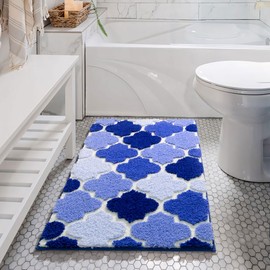 DEXDE Bathroom Rug Non-Slip Extra Absorbent Shaggy Bath Mat, Machine Washable Soft Plush Throw Bath Rug for Bathroom Floor Tub and Shower, 24 x 36 Bule