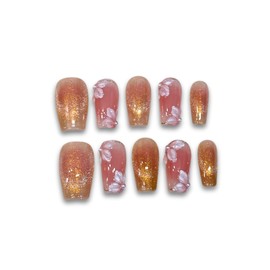 Yabonica 1000 Times Reusable Press On False Nails Square, Handmade Press on Nails Short 10 Pcs-Wear Comfortably (017, S)