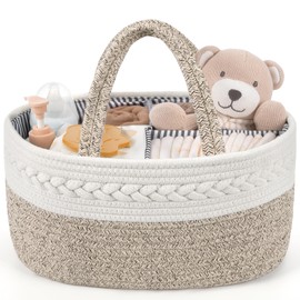 Maliton Extra Large Baby Diaper Caddy Organizer, Cotton Rope Nursery Basket, Portable Diaper Organizer for changing table, Car, Diaper Storage Organizer for Baby Stuff, Baby Shower Gifts for Newborn