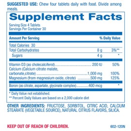 Chewable Calcium Supplement 1000mg - 120 Vegetarian Tablets with Vitamin D, Magnesium, and Boron - Promotes Bone, Teeth, and Nerve Health - Citrus Flavor