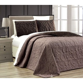 Grand Linen 3-Piece Tropical Coast Seashell Beach Queen/Full Oversize Oversize Bedspread Chocolate Brown/Taupe Reversible Coverlet Embossed Bed Cover Set. Sea Shells, Sea Horse, Starfish etc.