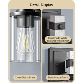 EDISHINE Wall Sconces Set of 2, Industrial Vanity Light Fixtures with Clear Glass Shade & White Textured Finish, 1-Light Wall Mount Lamp for Bathroom, Hallway, Living Room, Mirror, Kitchen