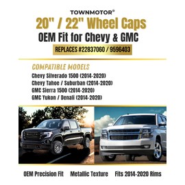 3.25In 83MM Blackout American Flag Wheel Center Caps for Chevy Silverado, Tahoe, Suburban, GMC Sierra Yukon Denali 2014–2020 | Fits 20" & 22" Rims | Replaces 22837060, 9596403 (Set of 4)