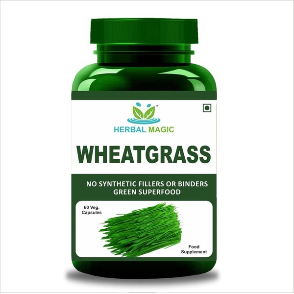 Herbal Magic's Natural Wheatgrass Capsules x 60, Natures Most prized Plant, Ideal for Juice,Wheat Grass Shots, Smoothies, Baking - Free from fillers & Preservatives- (Pack of 1)