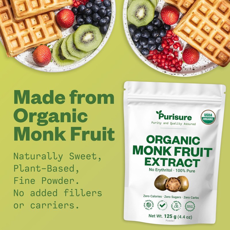 Organic Monk Fruit Sweetener, 125g (4.41oz), No Fillers Pure USDA