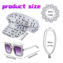 4Pcs Abba Accessories Sequin Hat Abba Fancy Dress Costume 70s Disco Fancy Dress Accessories Women Glitter Hat Sunglasses Electroplated Ball Bracelet Necklace for Birthday Dance Disco Party Outfits